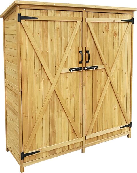 Wiltec záhradný domček s 2-krídlovými dverami 1350x500x1540mm zo smrekového dreva s bitumenovou strechou pre záhradu, terasu a balkón Záhradný domček na náradie Drevený domček na náradie
