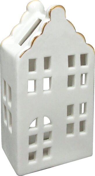 Keramická lucerna Hytte, domček 7 x 5 x 13,8 cm, biela/zlatá, 1 ks