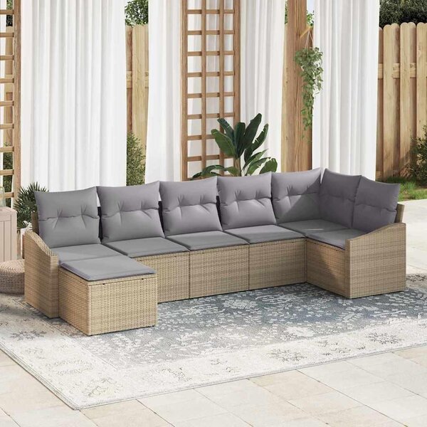 Maison Exclusive – Sedacia súprava, 7 kusov, béžová [syntetický materiál]: Polyratan
