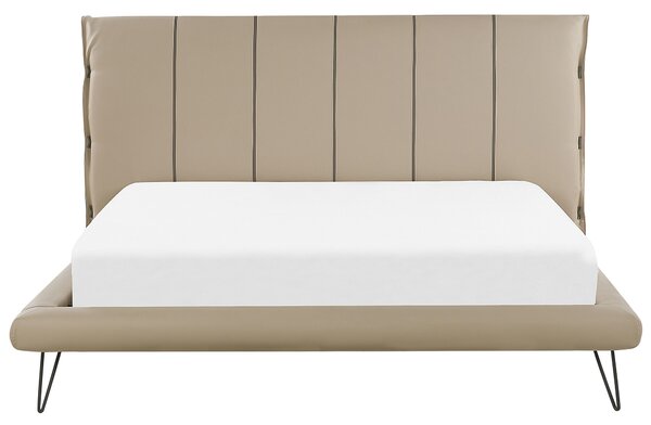 Posteľ béžová umelá koža 180 x 200 cm prešívané čelo postele tenké čierne nohy moderný dizajn
