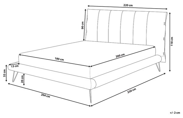 Posteľ béžová umelá koža 180 x 200 cm prešívané čelo postele tenké čierne nohy moderný dizajn