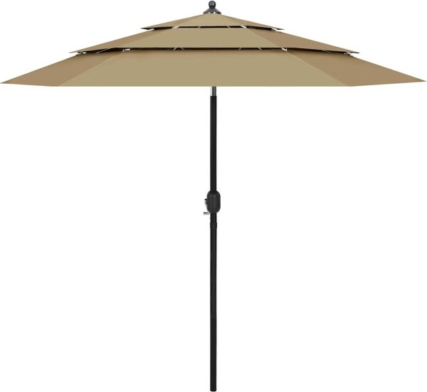 Maison Exclusive – slnečník s hliníkovým stĺpom, 3-vrstvový, farba taupe, 2,5 m