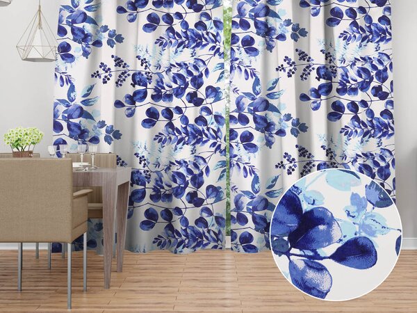 Biante Bavlnený záves Sandra SA-605 Modrý eukalyptus na bielom 150x140 cm