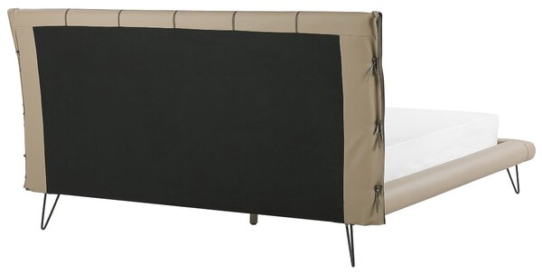 Posteľ béžová umelá koža 180 x 200 cm prešívané čelo postele tenké čierne nohy moderný dizajn