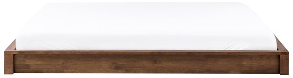 Posteľ tmavohnedá drevená 180 x 200 cm bez čela nízka konštrukcia minimalistický dizajn spálňa