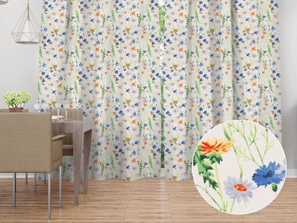 Biante Bavlnený záves Sandra SA-601 Margaréty a zvončeky na bielom 150x140 cm