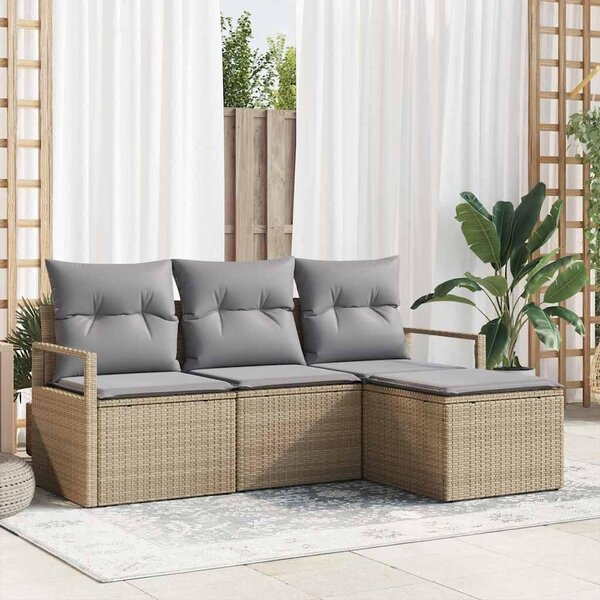 Maison Exclusive – Sedacia súprava, 4 kusy, béžová [syntetický materiál]: Polyratan
