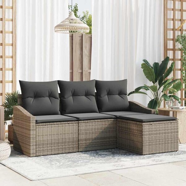 Maison Exclusive – Sedacia súprava, 4 kusy, sivá [syntetický materiál]: Polyratan
