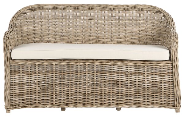 Záhradná lavička s taburetom prírodná ratanová krémovobiely podsedák 150 cm interiér exteriér boho štýl záhrada terasa balkón