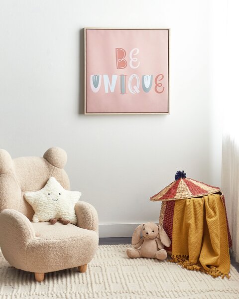 Obraz na plátne zarámovaný ružový 63 x 63 cm s nápisom vzor štvorcový MDF rám eklektický moderný štýl obývacia izba detská izba