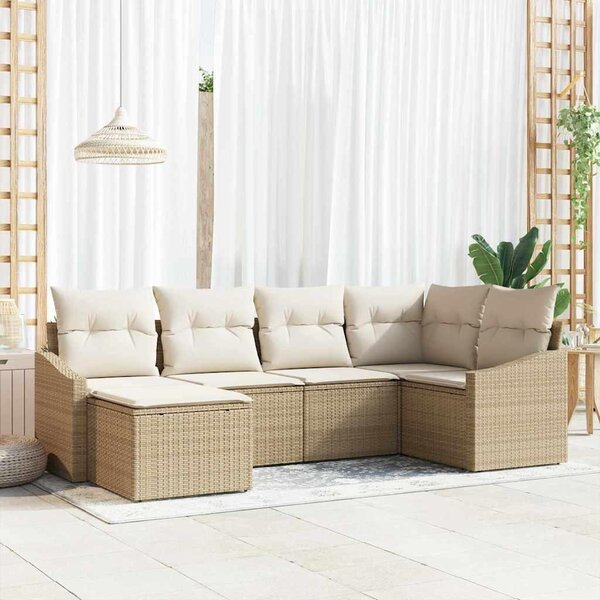 Maison Exclusive – Sedacia súprava, 6 kusov, béžová [syntetický materiál]: Polyratan