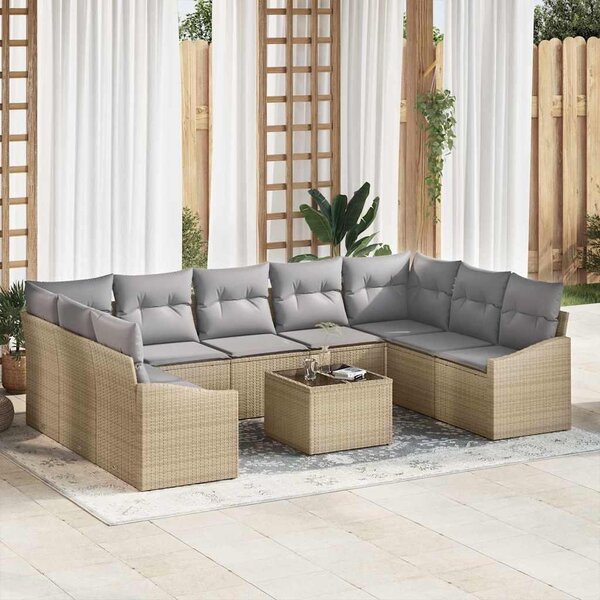 Maison Exclusive – Sedacia súprava, 10 kusov, béžová [syntetický materiál]: Polyratan
