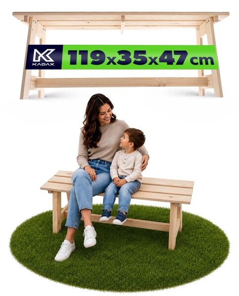 KADAX drevená parková lavička bez operadla 119 cm, masívna lavička na terasu