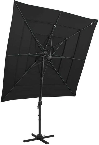 Maison Exclusive – slnečník s hliníkovým stĺpom, 4-vrstvový, čierny, 250 x 250 cm