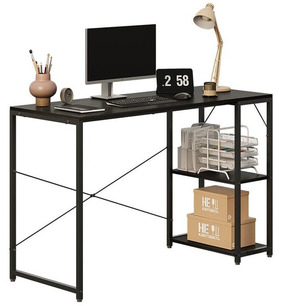 Počítačový Stôl Loft – Čierny, Moderný, S Poličkami – 120 Cm