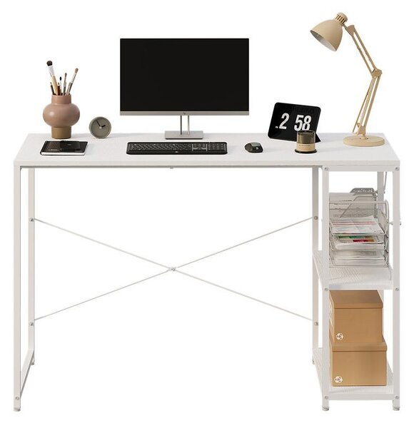 Počítačový Stôl Loft Stôl Biely, Moderný, S Poličkami 120 Cm