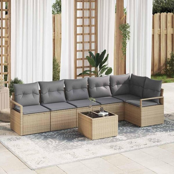 Maison Exclusive – Sedacia súprava, 7 kusov, béžová [syntetický materiál]: Polyratan