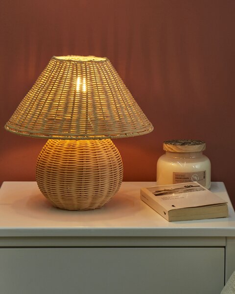Stolná lampa prírodná ratanová s tienidlom nočné svietidlo boho dizajn spálňa obývacia izba