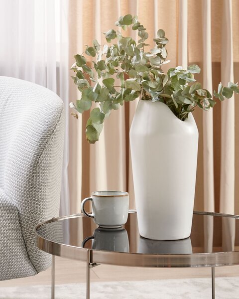 Dekoratívna váza na stôl matná biela kameninová 33 cm elegantná glamour bytové doplnky