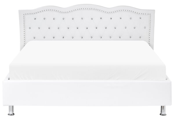 Posteľ biela umelá koža 160 x 200 cm prešívané čelo s gombíkmi moderný glamour štýl spálňa