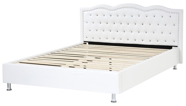 Posteľ biela umelá koža 160 x 200 cm prešívané čelo s gombíkmi moderný glamour štýl spálňa