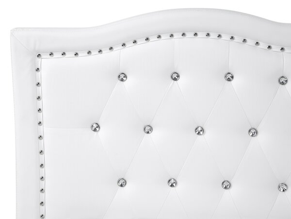 Posteľ biela umelá koža 160 x 200 cm prešívané čelo s gombíkmi moderný glamour štýl spálňa