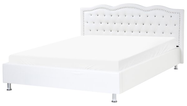 Posteľ biela umelá koža 160 x 200 cm prešívané čelo s gombíkmi moderný glamour štýl spálňa