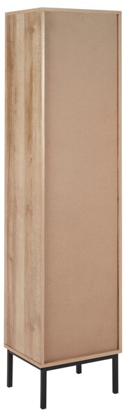 Vysoká kúpeľňová skrinka svetlé drevo drevotrieska ratanové čelo 40 x 165 cm boho dizajn