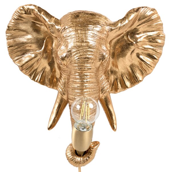 Nástenná lampa zlatá polyresín zvierací motív tvar slona moderný glamour štýl nočná lampa obývacia izba spálňa
