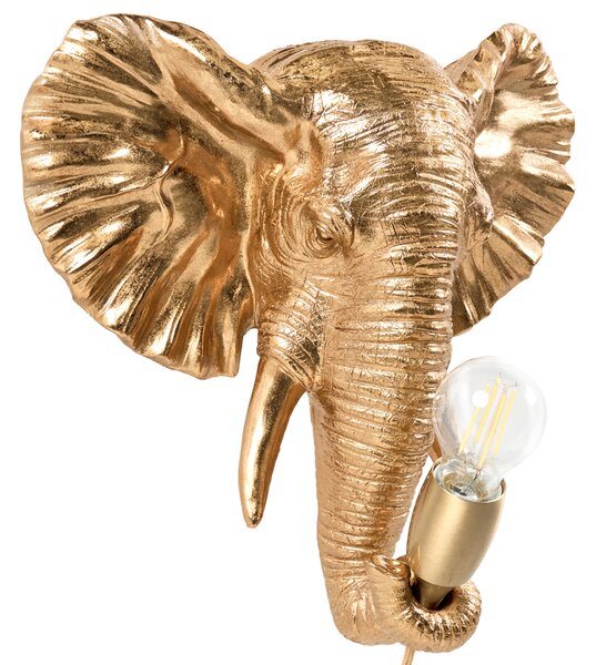 Nástenná lampa zlatá polyresín zvierací motív tvar slona moderný glamour štýl nočná lampa obývacia izba spálňa