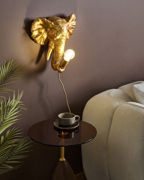 Nástenná lampa zlatá polyresín zvierací motív tvar slona moderný glamour štýl nočná lampa obývacia izba spálňa
