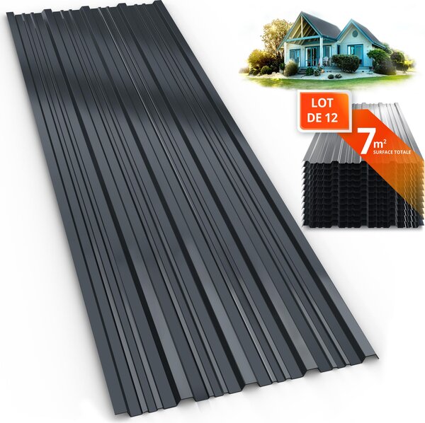 GARDEBRUK® 12x trapézový plech 129x46cm = 7m² Pozinkovaný Odolný voči poveternostným vplyvom Profilovaný plech Vlnitý plech Strešné panely Záhradný prístrešok Prístrešok na auto Antracit