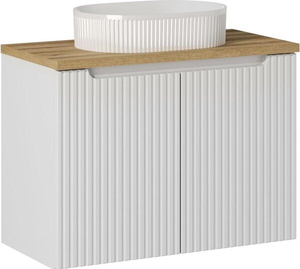 Kúpeľňová skrinka biela 80 cm s dubovou doskou a umývadlom na doske
