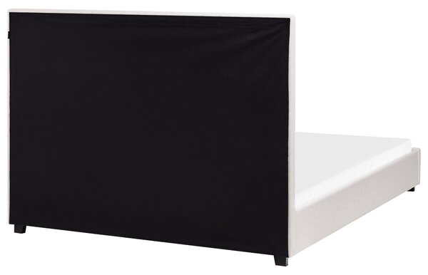 Posteľ svetlobéžová látkové čalúnenie polyester 140 x 200 cm čalúnené čelo lamelový rošt moderný štýl spálňa