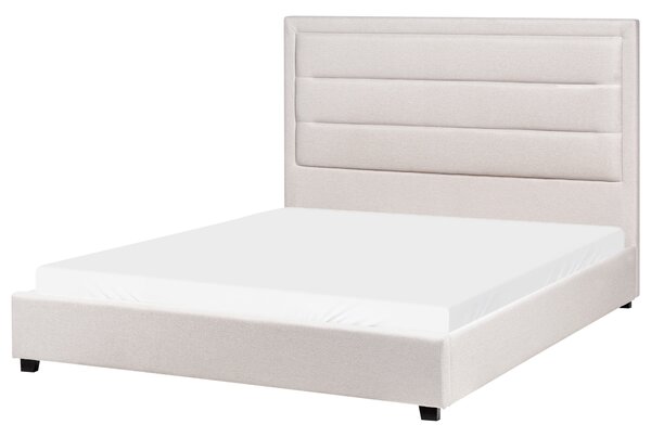 Posteľ svetlobéžová látkové čalúnenie polyester 140 x 200 cm čalúnené čelo lamelový rošt moderný štýl spálňa