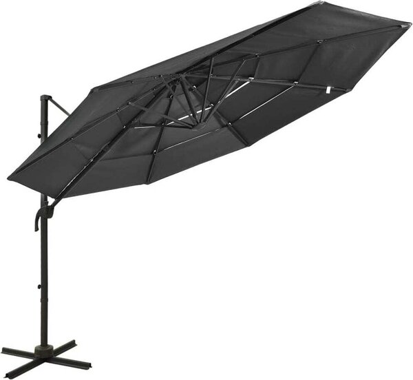 Maison Exclusive – slnečník s hliníkovým stĺpom, 4-vrstvový, antracitový, 3 x 3 m