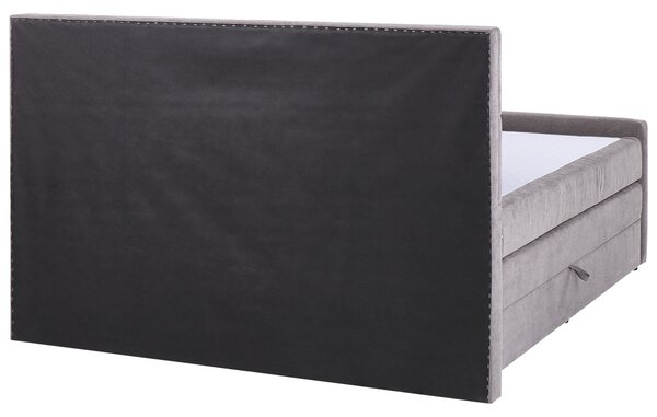 Kontinentálna posteľ béžovosivá 160 x 200 cm látkový čalúnený rám s pružinovým matracom spálňa