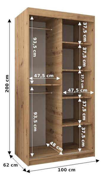 Šatníková skriňa ENNI - šírka 100 cm, čierna / biela