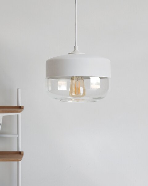 Závesná lampa biela priehľadná sklenené tienidlo geometrický okrúhly tvar na strop moderný priemyselný štýl obývačka jedáleň