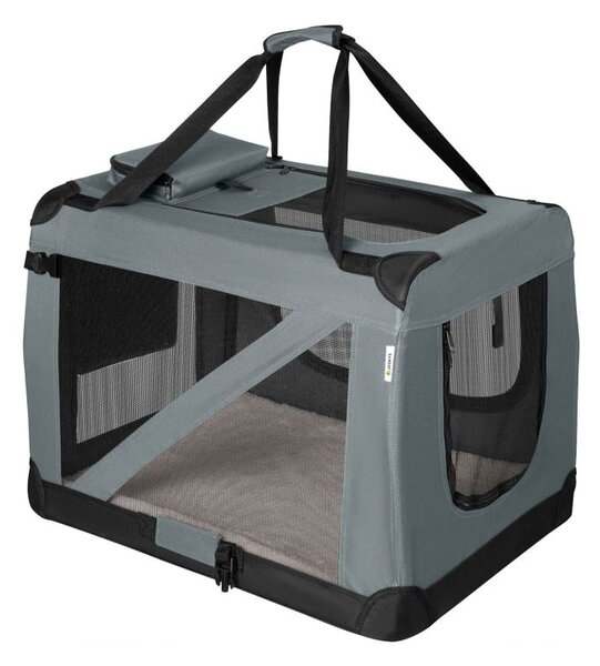 Skladací transportný box pre psov L s miskou a pelíškom, siv