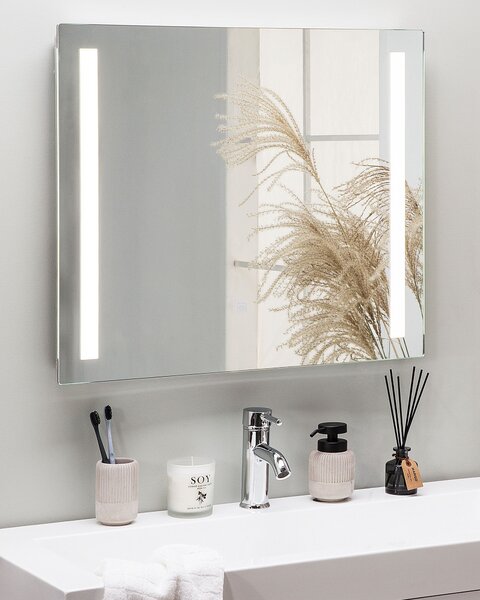 Kúpeľňové zrkadlo transparentné 60 x 70 cm so sklom s LED osvetlením obdĺžnikové moderné