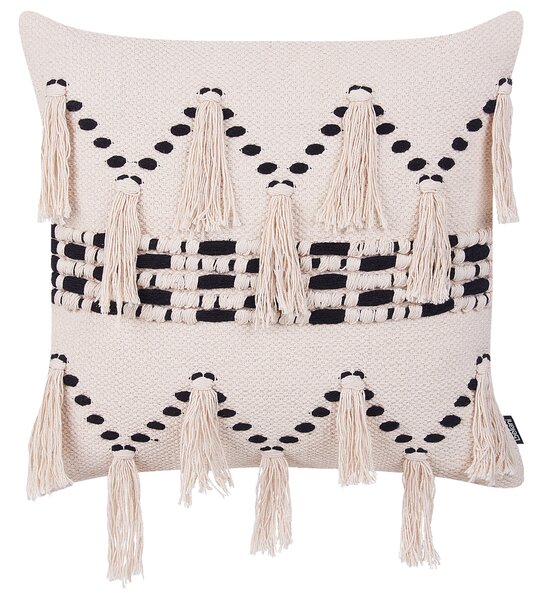 Sada 2 dekoratívnych vankúšov béžová bavlnená 45 x 45 cm so strapcami boho retro dekoratívne doplnky