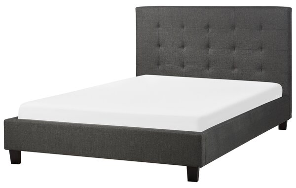 Posteľ tmavosivá látkové čalúnenie 140 x 200 cm vysoké prešívané čelo moderný štýl spálňa