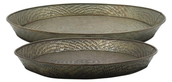 Súprava 2ks mosadzných antik kovových podnosov s vzorom Tray Antique – Ø 50*6 / Ø 40*6 cm - Chic Antique