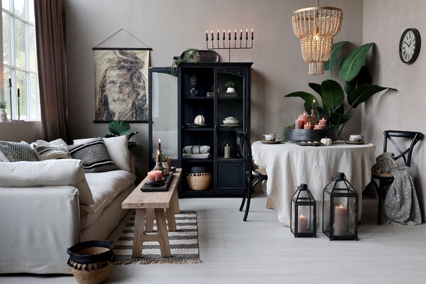 Běhoun s černobílým vzorem z bavlny a juty – 150*70 cm - Chic Antique