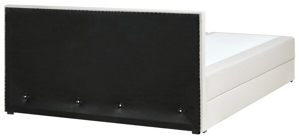 Kontinentálna posteľ krémová biela látkové čalúnenie 180 x 200 cm s úložným priestorom s matracom a čelom moderný štýl spálňa
