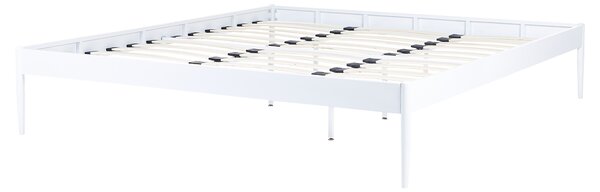 Posteľ biela kovová 180 x 200 cm lamely z preglejky minimalistický industriálny dizajn spálňa