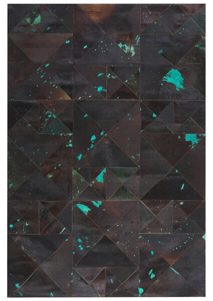 Koberec hnedý a tyrkysový kožený 160 x 230 cm z hovädzej kože abstraktný vzor ručne vyrobený s krátkym vlasom moderný