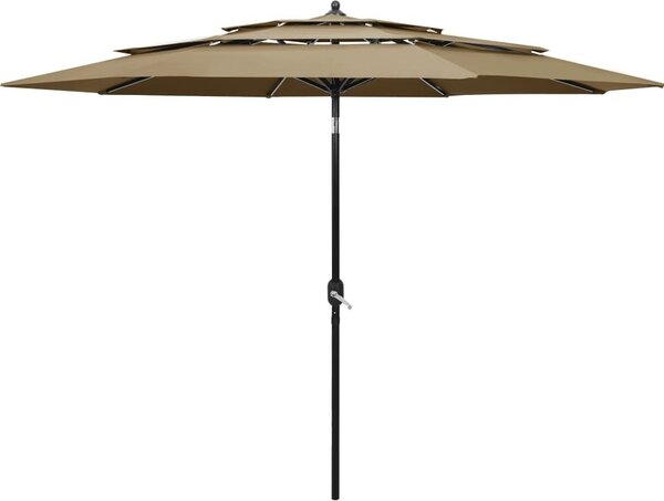 Maison Exclusive – slnečník s hliníkovou tyčou, 3-vrstvový, farba taupe, 3 m