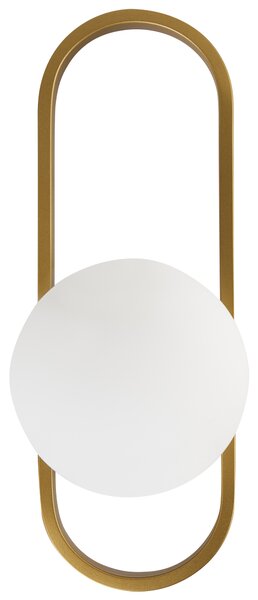 Nástenná lampa zlatá kovová základňa nepriehľadné sklenené tienidlo geometrický tvar moderný štýl obývacia izba spálňa
